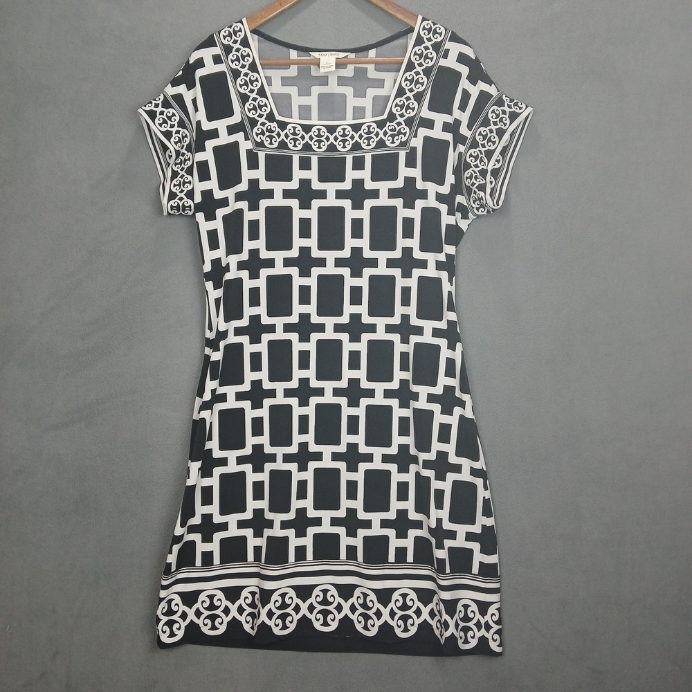 White House Black Market Sheath Dress Womens Large Geometric Print‎ Square Neck